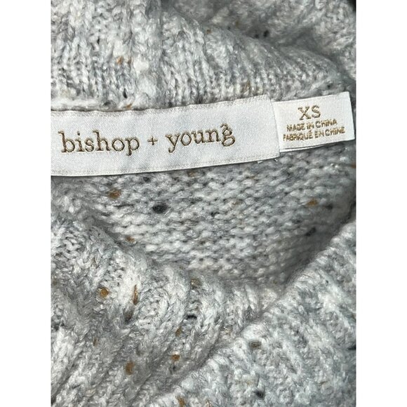 New Bishop + Young SOFT Speckled Gray Knit Poncho Sweater Turtleneck Small - Picture 4 of 11
